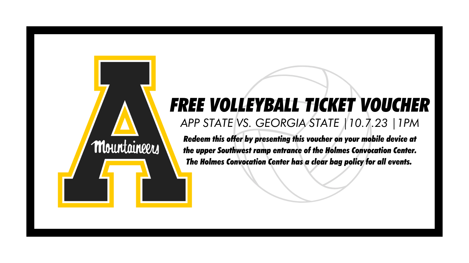 App State Volleyball Game Voucher October 7 at 1pm